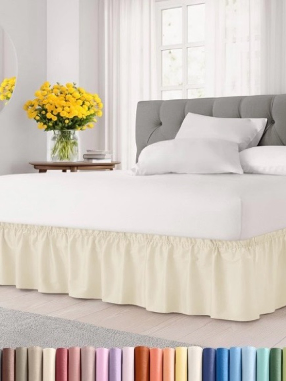 Cream Wrap Around Dust Ruffle Bed Skirt 15” Drop Wrinkle-Free Microfiber QUEEN